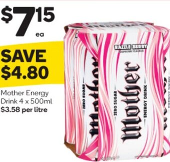 Woolworths Mother Energy Drink 4 x 500ml offer