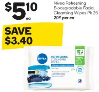 Woolworths Nivea Refreshing Biodegradable Facial Cleansing Wipes Pk 25 offer
