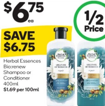 Woolworths Herbal Essences Bio; Renew Shampoo or Conditioner 400ml offer