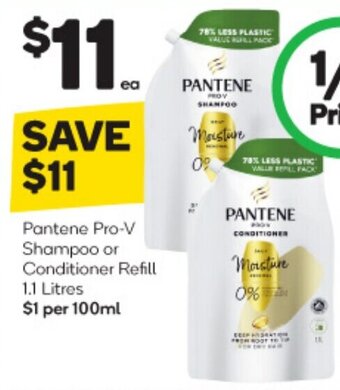 Woolworths Pantene Pro-V Shampoo or Conditioner Refill 1.1 Litre offer