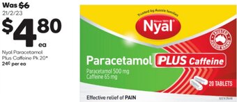 Woolworths Nyal Paracetamol Plus Caffeine Pk 20 offer