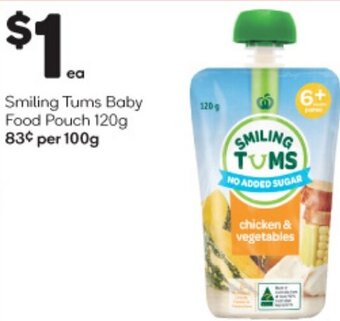 Woolworths Smiling Tums Baby Food Pouch 120g offer