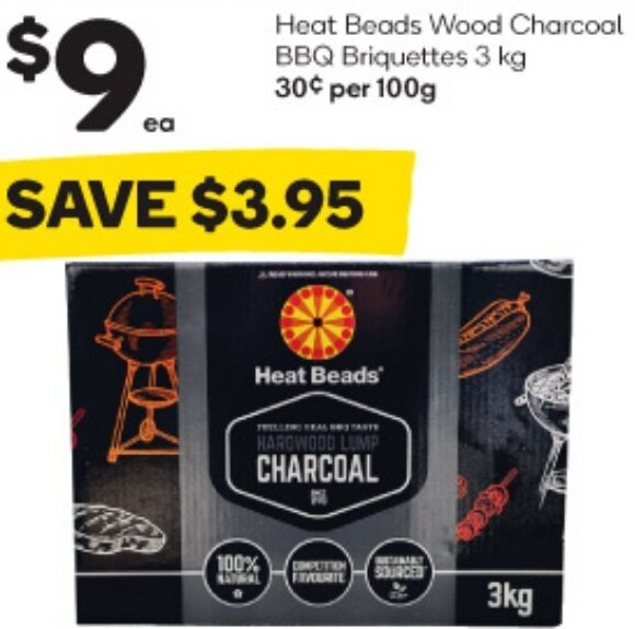 Heat Beads Wood Charcoal BBQ Briquettes 3 kg offer at Woolworths