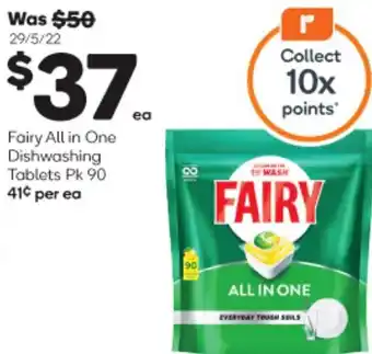 Woolworths Fairy All in One Dishwashing Tablets Pk 90 offer