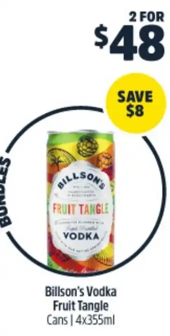 Woolworths Billson's Vodka Fruit Tangle Cans │ 4x355ml 2 for offer