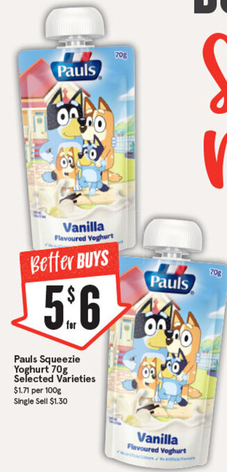 IGA Pauls Squeezie Yoghurt 70g offer