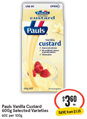 IGA Pauls Vanilla Custard 600g offer