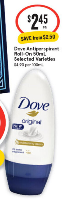 IGA Dove Antiperspirant Roll-On 50mL` offer