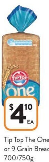 Foodworks Tip Top The One or 9 Grain Bread 700/750g offer