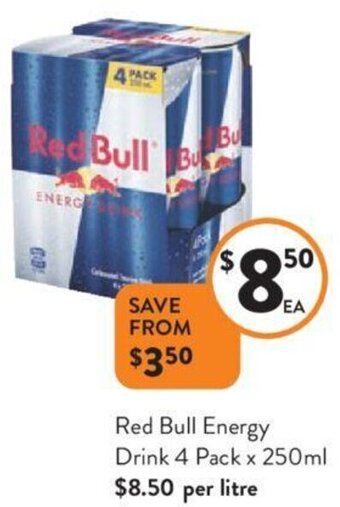 Foodworks Red Bull Energy Drink 4 Pack x 250ml offer