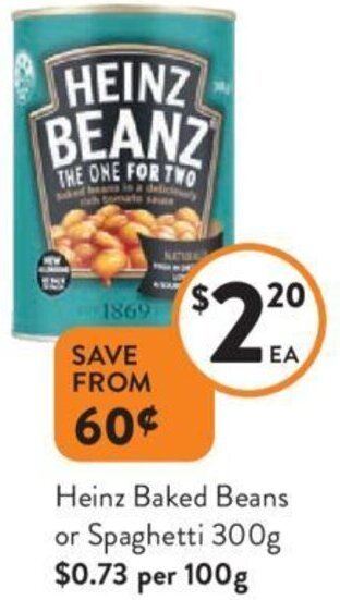 Foodworks Heinz Baked Beans or Spaghetti 300g offer