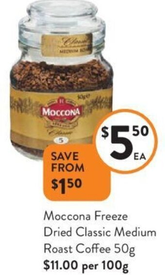 Foodworks Moccona Freeze Dried Classic Medium Roast Coffee 50g offer