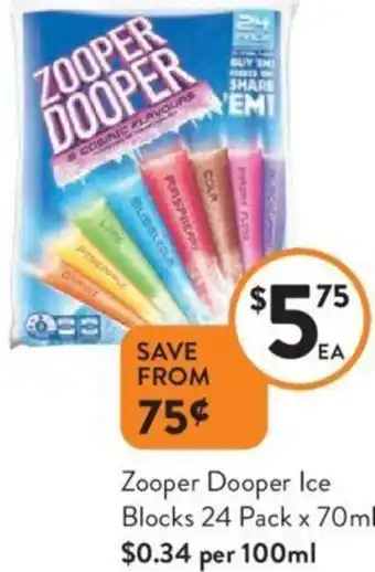 Foodworks Zooper Dooper Ice Blocks 24 Pack x 70m offer