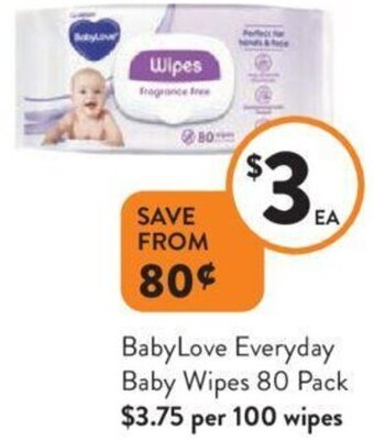 Foodworks BabyLove Everyday Baby Wipes 80 Pack offer