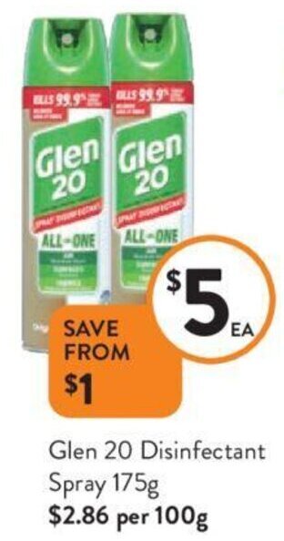 Foodworks Glen 20 Disinfectant Spray 175g offer