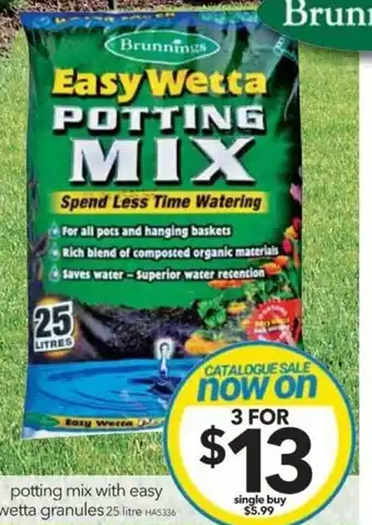 Cheap as Chips Brunnings Easy Wetta Potting Mix offer