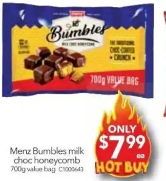Menz Bumbles Milk Choc Honeycomb  700g