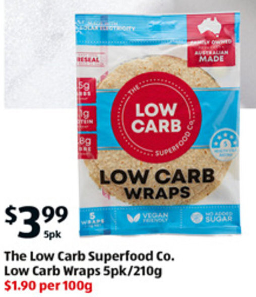 The Low Carb Superfood Co. Low Carb Wraps 5pk/210g offer at ALDI