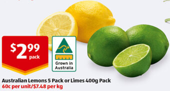 ALDI Australian Lemons 5 Pack or Limes 400g Pack offer