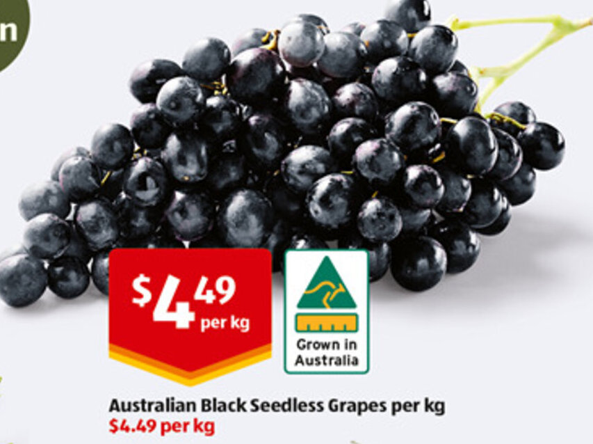Australian Black Seedless Grapes per kg offer at ALDI