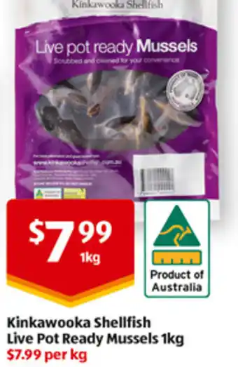 ALDI Kinkawooka Shellfish Live Pot Ready Mussels 1kg offer