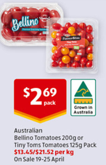 ALDI Australian Bellino Tomatoes 200g or Tiny Toms Tomatoes 125g Pack offer