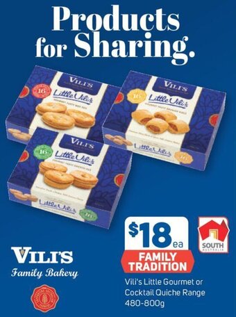 Foodland Vili's Little Gourmet or Cocktail Quiche Range 480-800g offer