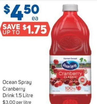 Foodland Ocean Spray Cranberry Drink 1.5 Litre offer