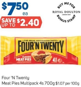 Foodland Four 'N Twenty Meat Pies Multipack 4s 700g offer