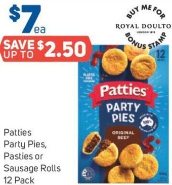 Foodland Patties Party Pies, Pasties or Sausage Rolls 12 Pack offer