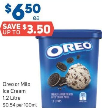 Foodland Oreo or Milo Ice Cream 1.2 Litre offer