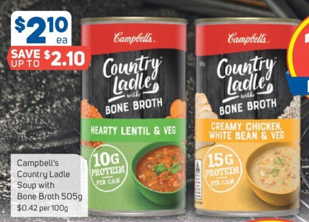 Campbell's Country Ladle Soup with Bone Broth 505g offer at Foodland