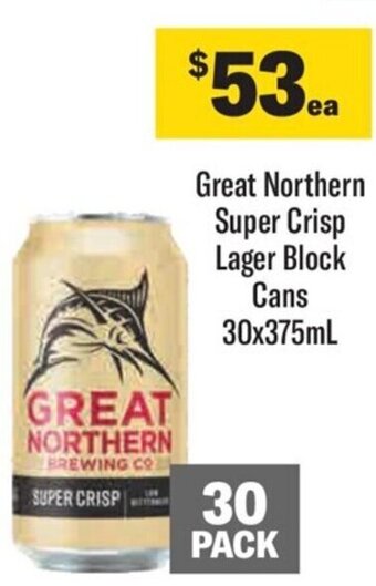 Liquorland Great Northern Super Crisp Lager Block Cans 30x375mL offer