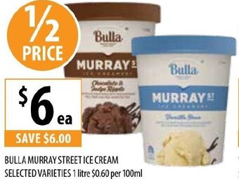 Supabarn Bulla Murray Street Ice Cream Selected Varieties 1 litre offer