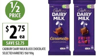 Supabarn Cadbury Dairy Milk Block Chocolate Selected Varieties 150/190g offer