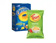 Coles Thins Potato Chips 150g-175g or Cheezels Cheese Snacks 125g offer