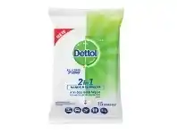 Dettol 2 in 1 Hands and Surfaces Antibacterial Wipes 15pk
