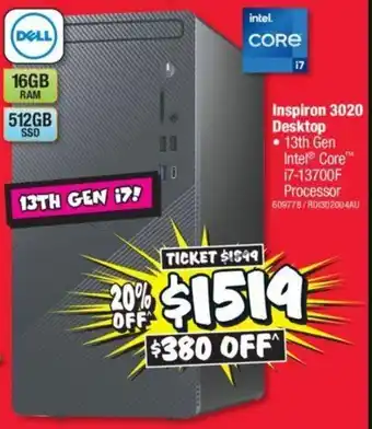 JB Hi-Fi Dell 16 GB RAM  intel CORE  i7 Inspiron 3020 Desktop 13th  Gen offer