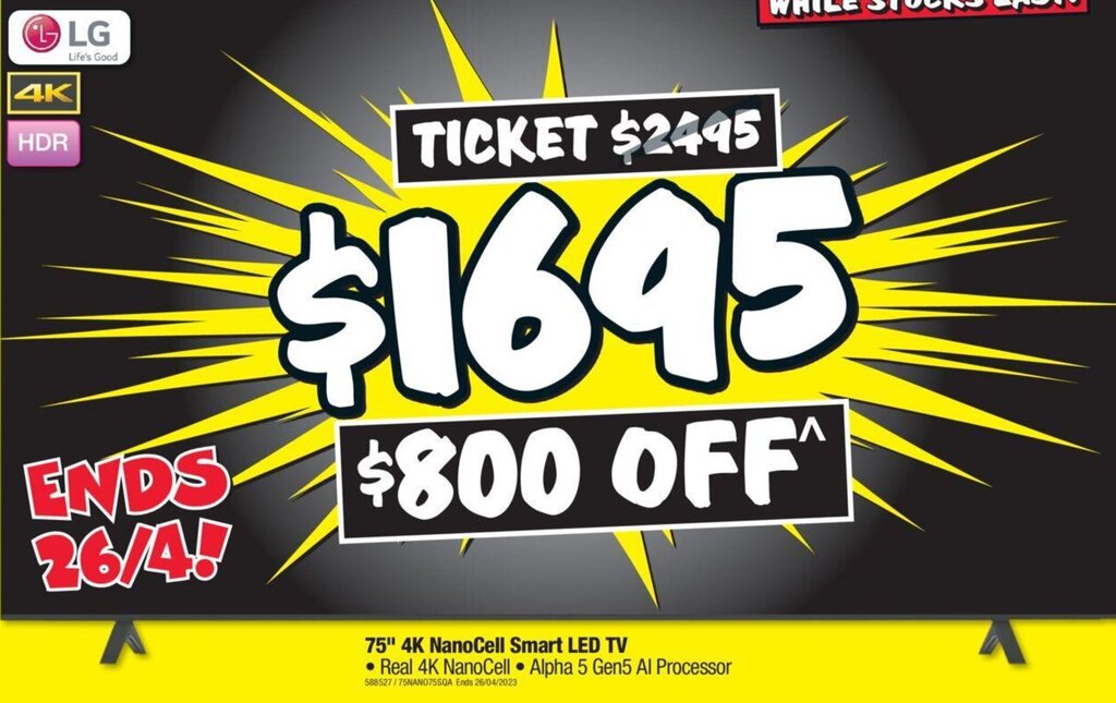 LG 75" 4K NanoCell Smart LED TV offer at JB HiFi