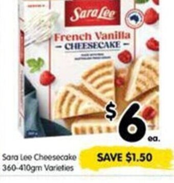 Spar Sara Lee Cheesecake 360-410gm Varieties offer