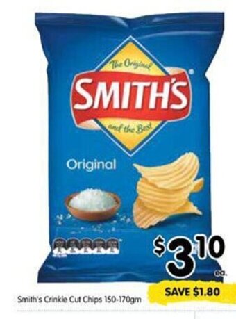 Spar Smith's Crinkle Cut Chips 150-170gm offer