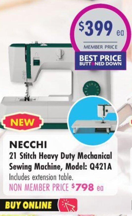 NECCHI 21 Stitch Heavy Duty Mechanical Sewing Machine, Model Q421A