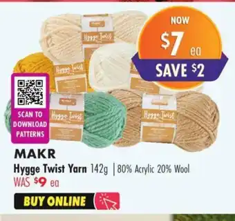 Lincraft MAKR Hygge Twist Yarn 142g offer