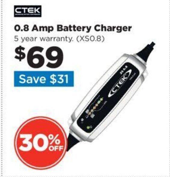 CTEK 0.8 Amp Battery Charger 5 year warranty. (XSO.8) offer at Repco