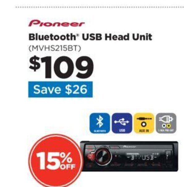 Pioneer Bluetooth USB Head Unit (MVHS215BT) offer at Repco