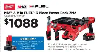 Milwaukee M12™ & M18 FUEL™ 3 Piece Power Pack 3N2 (M18FPP3N2-523P)