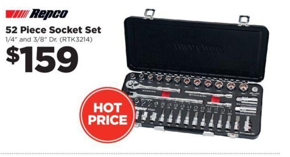 Repco 52 Piece Socket Set 1/4" and 3/8" Dr. (RTK3214) offer at Repco
