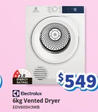 Bi-Rite Electrolux 6kg Vented Dryer EDV605H3WB offer