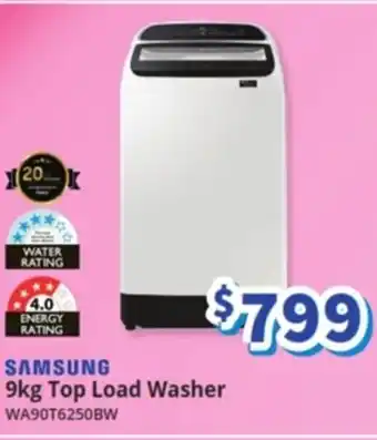 SAMSUNG 9kg Top Load Washer WA90T6250BW