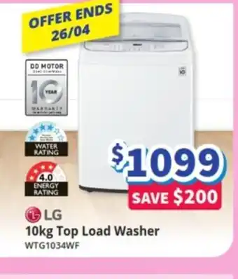 Bi-Rite LG 10kg Top Load Washer WTG1034WF offer